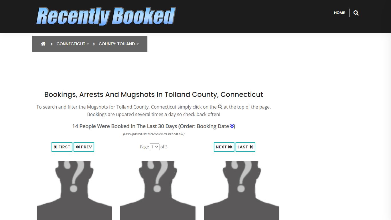 Bookings, Arrests and Mugshots in Tolland County, Connecticut