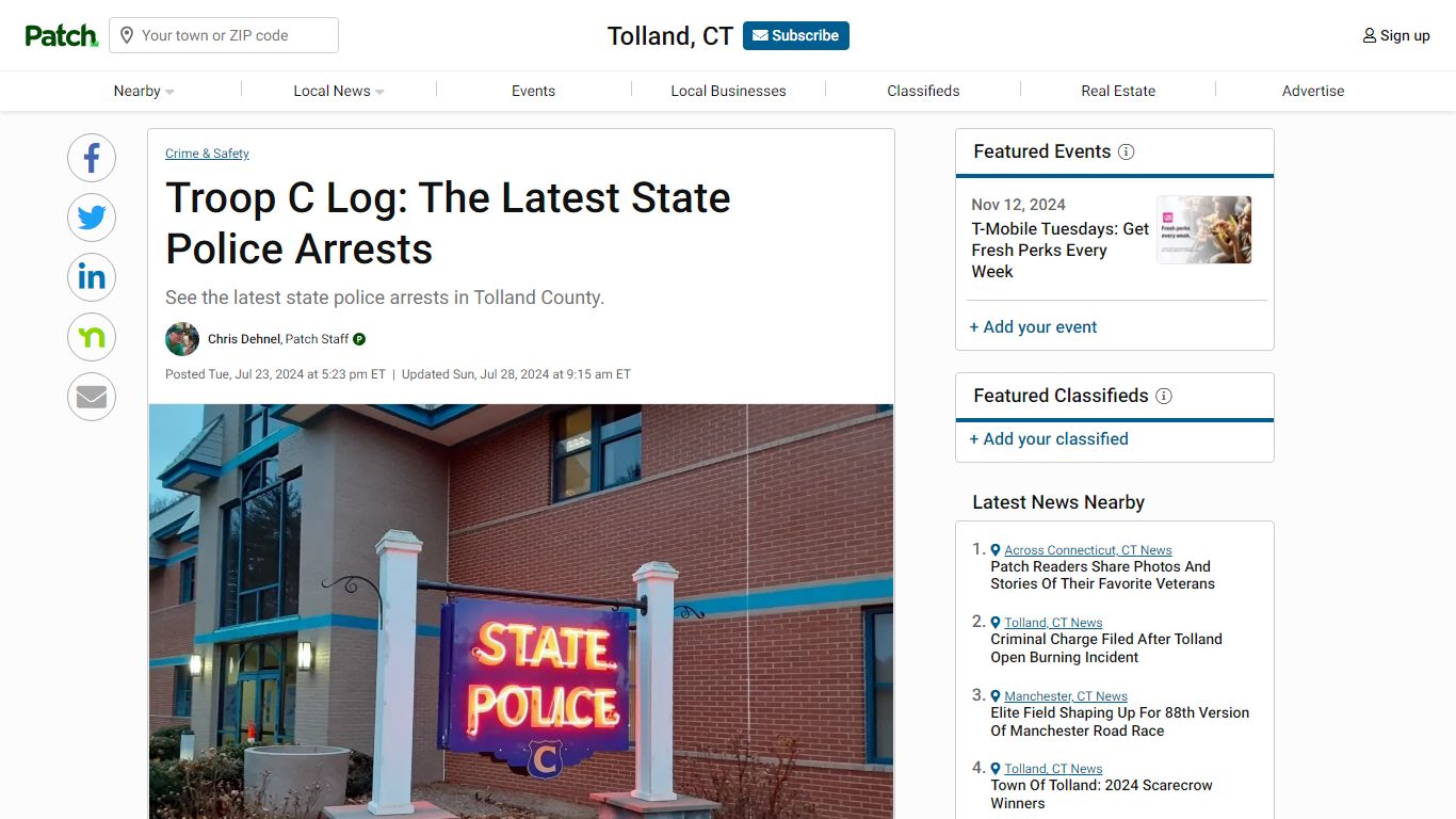 Troop C Log: The Latest State Police Arrests | Tolland, CT Patch