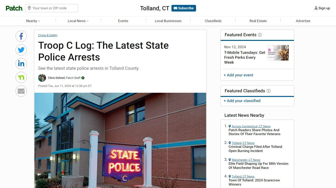 Troop C Log: The Latest State Police Arrests | Tolland, CT Patch